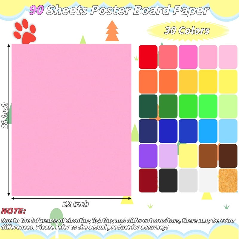 UZLU 90 Pack Poster Board 14 x 18 in Colored Posterboard Paper Bulk 30 Assorted Color 250 GSM Thickness Cardstock Blank Smart Vision Poster Paper for School Drawing Craft Projects DIY Display Supplies - Image 2